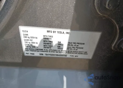2025 Tesla Model Y Long Range Dual Motor All-Wheel Drive from USA, damaged, VIN 7SAYGDEE9SA359782